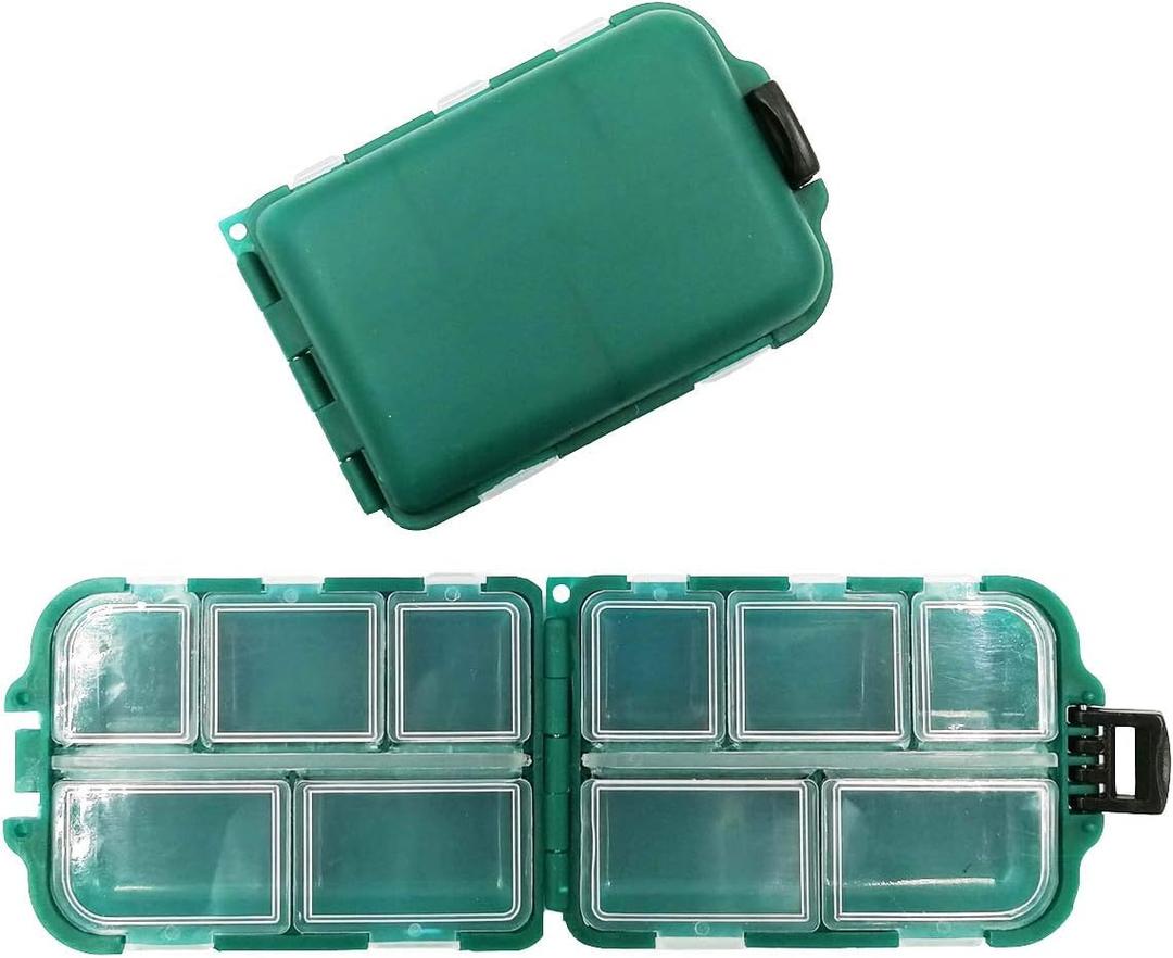 2x Small Hard Fishing Tackle Box Portable Case Hooks Lure Baits Storage Box Containers For Storing Swivels Jigs Hooks Sinker,10 Compartments (Green)