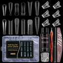 288Pcs Polygel Nail Form Kit 12 Style 12 Sizes Reusable Nail Extension Mold Dual Forms with 6Pcs Nail Clips, Nail Slip Solution, Brush Pen, Nail File & Cuticle Pusher for Beginners (Clear-Mixed Shape)