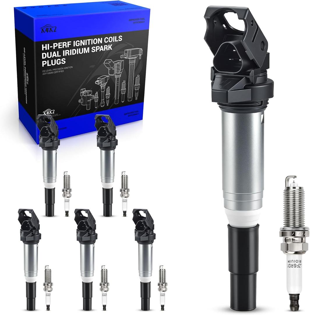 UF667 Ignition Coil & ILZFR6D11 Double Iridium Spark Plug For BMW 128i 135i 323i 325i 330i 335i 525i 528i 550i 650i M5 M6 X3 X5 X6 Z4 Z8 2.5L 3.0L 4.4L 6.0L Replace# 12137594596, 12138616153