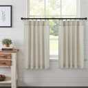 Beige Linen Kitchen Curtain 24 Inch Length 2 Panel Pinch Pleat Back Tab Modern Neutral Short Cafe Pleated Curtains with Hook Light Filtering Sheer Small Window Treatment Tier for Basement 36Wx24L 2 FT