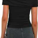 Darong Women's Summer Short Sleeve One Off The Shoulder Top Ruched Going Out Tops Slim Fit Y2K Shirt (S)