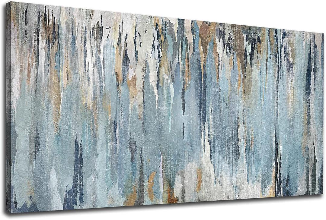 VEAEE Abstract Canvas Wall Art,Living Room Decor,Vintage Wall Pictures Blue Brown Canvas Painting Artwork Prints for Bedroom Kitchen Office Home Decorations Framed Ready to Hang 24"x 48"