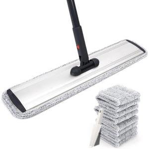24inch Flat Mop for Cleaning Floors Heavy Duty Microfiber Wet Mop Deep Cleaning for Hardwood, Tile & Laminate, Includes 4 Reusable Washable Pads and Adjustable Long Handle