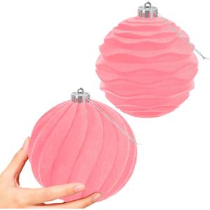 Artmag 2 PCS Large Velvet Christmas Balls Ornaments Shatterproof Hanging Set Flocked for Xmas Tree Holiday Party Decorations (Pink,6 Inch)