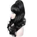 Linfairy Long Wavy Black Wig Big Bouffant Beehive Wigs for Women fits 50s 80s Costume