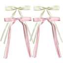 14 x Hair Clip for Women Girls, 4 PCS Hair Ribbons with Long Tail in Pink and Beige, Big Ribbon Bows Satin Hair Clip for Hair Design