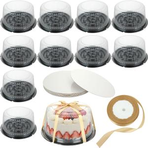 10 Pcs 10 Inches Disposable Cake Container with Lid Plastic Cake Carrier with Clear Dome Lid and Cake Boards Round Cake Containers Carriers for Transport, Party Takeout Food Display