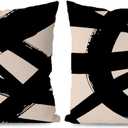 KEUSPI Black and Beige Modern Abstract Neutral Art Throw Pillow Cover 22x22 Decor for Home Living Room Abstarct Art Throw Pillow Case Set of 2