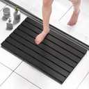 Domax Wooden Bamboo Bath Shower Mat- Non-Slip Waterproof Large Bathroom Floor Mat for Indoor Outdoor (Black, 31.3 x 18.1 x 1.5 Inches)