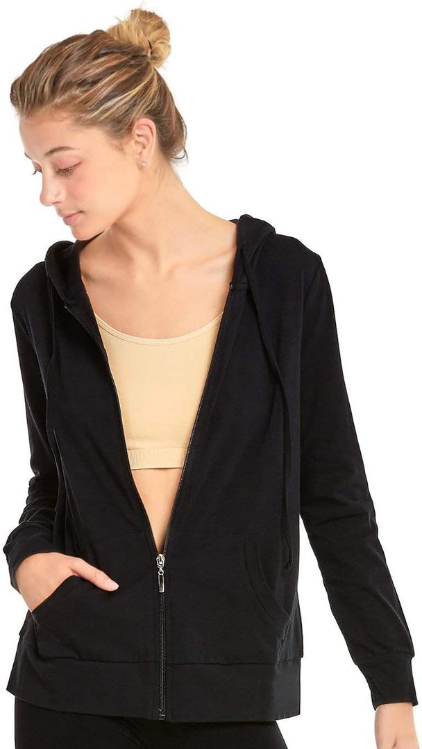 Sofra Women's Thin Cotton Zip Up Hoodie Jacket (X-Large, Black)