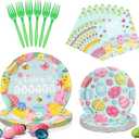 SiliFine 96 Pcs Easter Plates and Napkins Disposable Dinnerware Supplies for 24 Guests, Paper Tableware Include 9" Dinner Plates, 7" Dessert Plates, Napkins, Forks for Easter Spring Party (Egg)