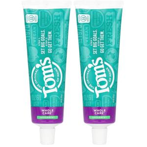 Tom's of Maine Whole Care Natural Toothpaste with Fluoride, Spearmint, 4 Oz., Pack of 2