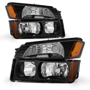 Headlight Assembly Compatible with 2002 2003 2004 2005 2006 Chevy Avalanche 1500 2500 Headlamp Black Housing Amber Reflector Clear Lens Replacement Pair (Fits Body Cladding Models)