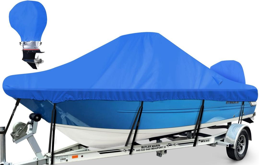 Waterproof Center Console Boat Cover 16-18ft, Heavy Duty 1300D Marine Grade Polyester Canvas 16' 17 ft 18 Foot Boat Center Console Covers, Blue (16'-18' Long (Beam Width up to 98"))