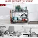 2 Tier Black Dish Drainer Drying Rack for Kitchen Counter, Large Stainless Steel Dishes Dryer with Drainboard, Space Saving, Big Rustproof Metal Modern Countertop Plates Strainer with Utensil Holder