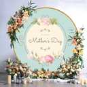 Renaiss 6.5x6.5ft Happy Mother's Day Round Backdrop Cover Pink Rose Flowers Green Mother's Day Circle Photography Background Feliz Da De La Madre Mother's Day Party Decors Arch Photo Booth Props