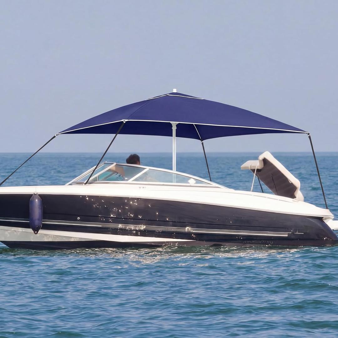 Briwooody Boat Umbrella Canopy Boat Sun Shade Kit 6' x 6' Waterproof Bimini Top Cover Thickened Straps up to 94 Inches Long with D-Shaped Buckles Storage Bag (Navy Blue,Classic)