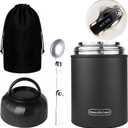 Thermo for Hot Food & Drinks, Thermo Lunch Box, 17oz Vacuum Insulated Food Container with Spoon&Drawstring Bag, Soup Thermo for Adults, Black