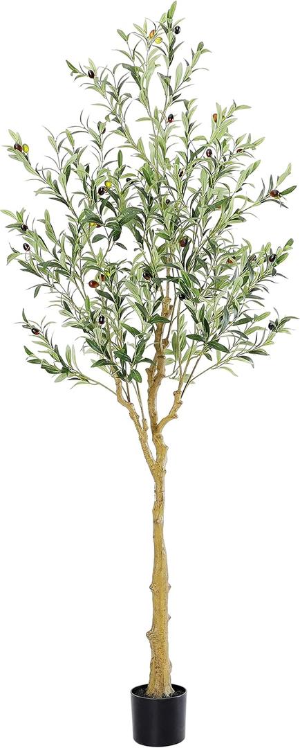 Tall Faux Olive Tree6Ft(72in) Realistic Texture Potted Silk Artificial Olive Tree Fake Olive Trees Indoor Outdoor for Home Office Living Room Bedroom Foyer Porch Decor.