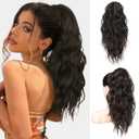 FLUFYMOOZ Ponytail Extension, 18 Inch Claw Clip Ponytail Extension, Wavy Curly Claw Clip in Ponytail Hair Extensions, Natural Fake Ponytail Synthetic Hairpiece for Women (Black Brown)