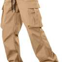 Comdecevis Men's Casual Cargo Pants Workout Joggers Stretch Sweatpants Hiking Drawstring Tactical Pants with Multi Pockets (XX-Large, Khaki)