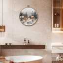 FUGWN Christmas Village Round Wall Art Decor Framed, Rustic Winter Landscape Canvas Artwork Prints, Cozy Winter Christmas Country Wall Hanging Decorations for Home Living Room Bedroom, 10x10 Inch (color-6)