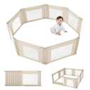 Doradotey Adjustable Baby Playpen with Adult Door, Foldable Large Playpen for Babies and Toddlers, Breathable Mesh Indoor Baby Playard, Safe Fence, 59 x 59 Inch, Khaki
