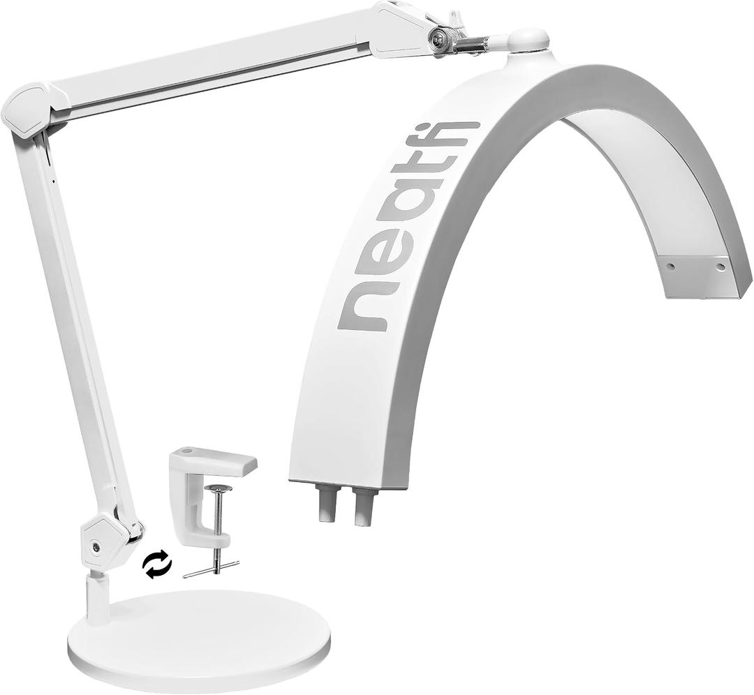 Neatfi Half Moon 2500 Lumens LED Table Lamp with Base & Clamp, CCT (White) | CCT Dimming, 5 Light Modes, Professional Task Light for Estheticians & Nail Techs, Ideal for Nail Art, Facials & Tattoos