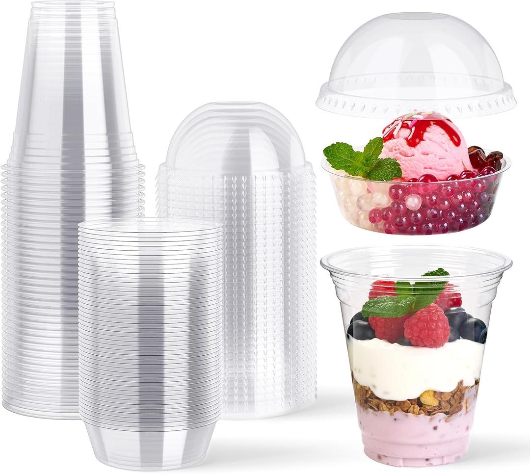 Lilymicky 50 Sets 12 oz Clear Plastic Parfait Cups with Insert & Dome lids, Disposable Yogurt Fruit Cups for Kids, for Dips and Veggies, Dessert and Party Snacks