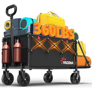 Yozoia 360LBS Heavy-Duty Wagons Carts Foldable 120L Collapsible Wagon Cart with Wheels and Tailgate, Folding Utility Wagon Carts for Groceries, Outdoor Camping, Shopping, Beach, Garden (Black)