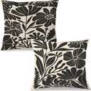 Black & Beige Boho Floral & Abstract Modern 18x18 Pillow Covers Set of 2 - for Bedroom, Living Room, Couch