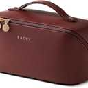 EACHY Travel Makeup Bag, Large Capacity Cosmetic Bag for Women, Waterproof PU Leather, Flat Open Portable Toiletry Bag for Skincare, Brushes & Travel Essentials