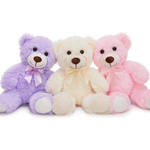 MorisMos 3Pcs Teddy Bears Bulk Baby Shower, 14inch Cute Teddy Bear Stuffed Animals Plush, Small Stuffed Bears on Centerpiece Baby Shower, Pink, Purple, White