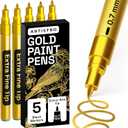 ARTISTRO 5 Gold Paint Pen for Rock, Glass, Ceramic, Wood, Tire, Fabric, Metal, Canvas, Marking, Painting - Set of 5 Acrylic Paint Markers Water-based