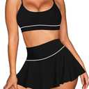 Pink Queen 2026 High Waisted Bikini Set for Women 2 Piece Swimsuits Scoop Neck Spaghetti Straps Swim Skirt Bathing Suits, S