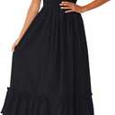 Tobrief Women's Boho Dress Summer Spaghetti Strap Square Neck Flowy Ruffle Beach Long Maxi Dress (Black, M)