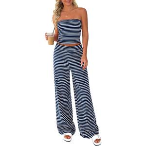 PRETTYGARDEN Two Piece Striped Sets for Women Summer Travel Outfits 2026 Spring Y2K Going Out Vacation Clothes Loungewear (L)