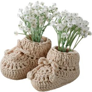 Liitrsh Baby Shower Table Decorations Crochet Knitted Baby Booties with 4 Artificial Flowers Floral Foam for Gender Reveal Table Centerpieces Neutral Party Decor