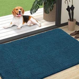 OLANLY Dog Door Mat for Muddy Paws 47x32, Absorbs Moisture and Dirt, Absorbent Non-Slip Washable Doormat, Quick Dry Chenille Mud Mat, Entry Indoor Entryway Carpet for Inside Floor, Atlantic Blue
