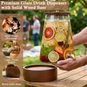 JOVGANK 1.7 Gallon (6.4L) Glass Drink Dispenser with Spigot & Wooden Base - Large Rustic Beverage Dispenser for Parties, Iced Tea, Lemonade, Sangria - Leakproof Drink Pitcher with Base and Lid