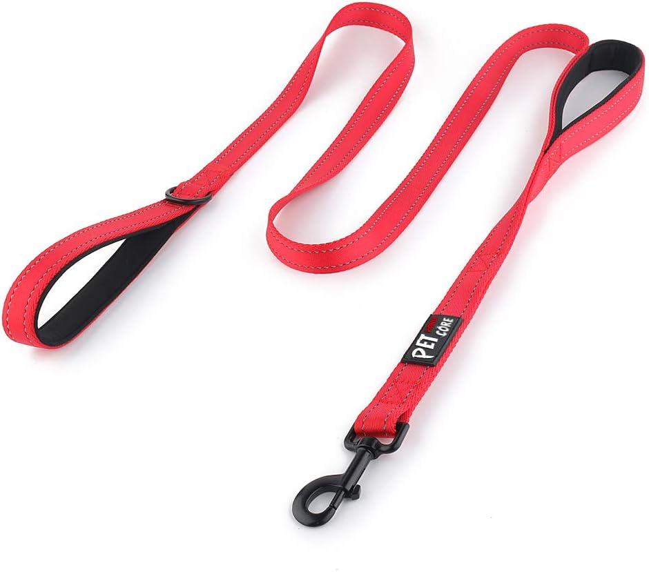 Plutus Pet Double Handle Dog Leash 5ft, Heavy Duty, Reflective Dual Handle Dog Leash for Safety Training, for Medium Large Dogs,2 Handle Leads(Red)