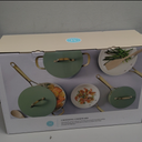 Martha Stewart Galway Premium Nonstick PFA Free Ceramic Interior 10 Piece Heavy Gauge Enamel Aluminum Pots and Pans Cookware Set W/Aluminum Lids - Sage Green W/Gold Handle