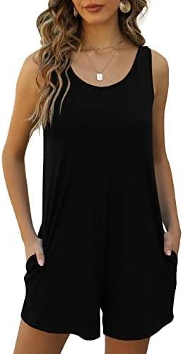 Nfsion Womens Summer Casual Loose Tank Romper Sleeveless Crewneck Jumpsuit Shorts Romper with Pockets Outfits 2025 M