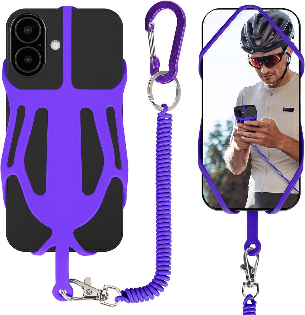 HOTEMIA Silicone Phone Lanyard Holder with Carabiner, Universal Phone Strap,Anti-Theft Phone Case with retractable tether (Purple)
