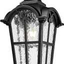 Emliviar Large Outdoor Pendant Light for Porch, 21 Inch Outdoor Hanging Light, Black Finish with Water Glass Shade, WE215HM BG, Medium - 21 Inch
