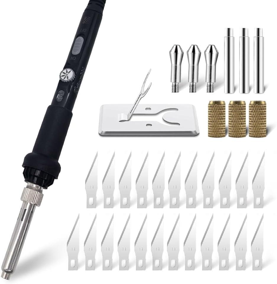 31 Pieces Electric Hot Knife Foam Cutter Tool | 23 Blades | Adjustable Temperature | 3 Chuck Sleeves | For Foam Plastic Rope Fabric Craft Cutting Carving