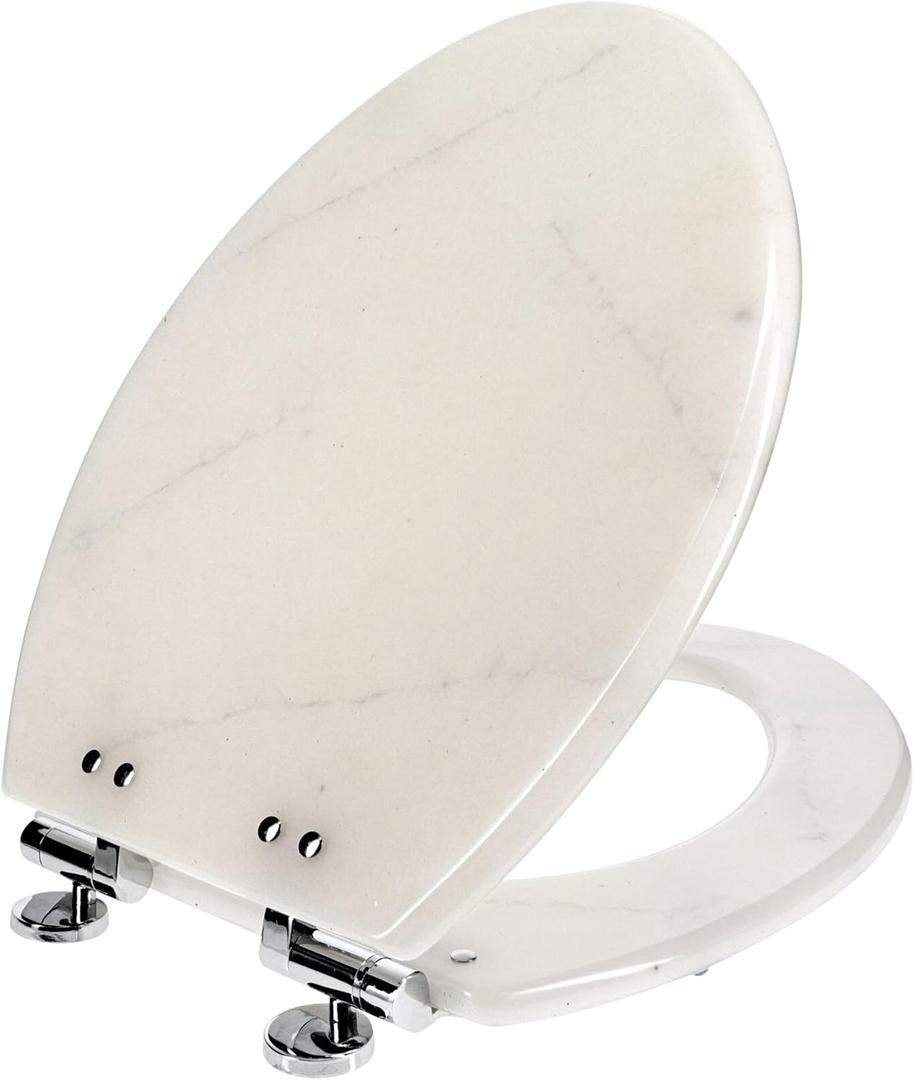 Solutions Deluxe Resin Marble Decorative Elongated Toilet Seat - Modern Home Design, No Slam, Slow Close