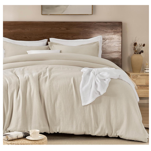 PHF Cotton Muslin Comforter Set King – 100% Cotton Cover, Ultra Soft & Breathable, 3PCS Lightweight All-Season Bedding with Polyester Fill, 1 Comforter 104"x90" & 2 Pillow Shams 20"x36", Natural 