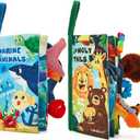 hahaland Baby Toys 0-6 Months - Crinkle Books for Babies 2PCS, Cloth Texture Tails Sensory Book 6-12 Months, Soft Tummy Time Toys 3 4 5 Month Newborn Infant Boys Gifts Christmas Baby Stocking Stuffers