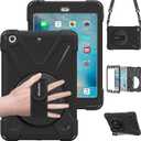 BRAECN for iPad mini 3/ Mini 2 Case,Heavy Duty [Shock Proof for Kids Case] -360 Degrees Swivel Stand and Hand Grip Strap/a Shoulder Strap for iPad mini 1 2 3 - Black